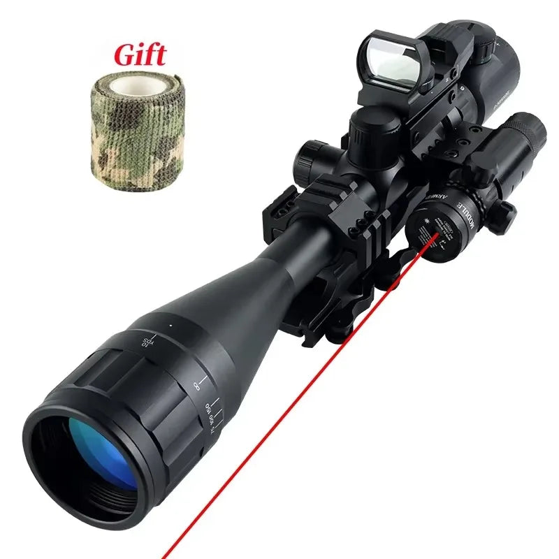 6-24x50 AOEG Scope Red Green Crosshair Optics Rangefinder with Holographic 4 Reticle Sight Red Dot Laser Combo Outdoor Hunting
