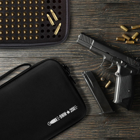 FANDAO 200 Round Portable EVA 9MM Ammo Case Locking Travel Safe Storage Box for 9MM Luger 380 ACP 32 ACP 30 Luger 32 S&W 40 S&W