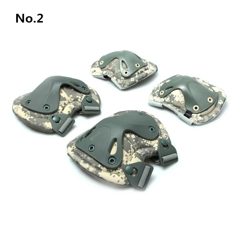4 Piece Set, Outdoor Military Tactical Knee Pads+Elbow Brace Protector Suit Riding Mountaineering Knee Support CS Equipment