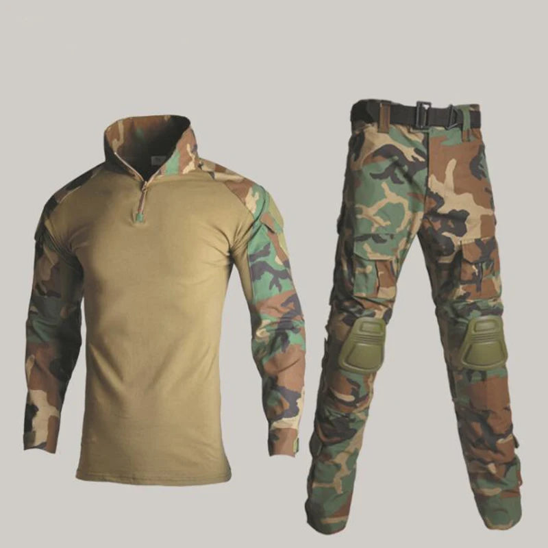 Tactical Military Combat Army Hunting Clothes with Elbow Knee Pads Uniform Outdoor Hiking Training Set Sleeve Coat Men Equipment
