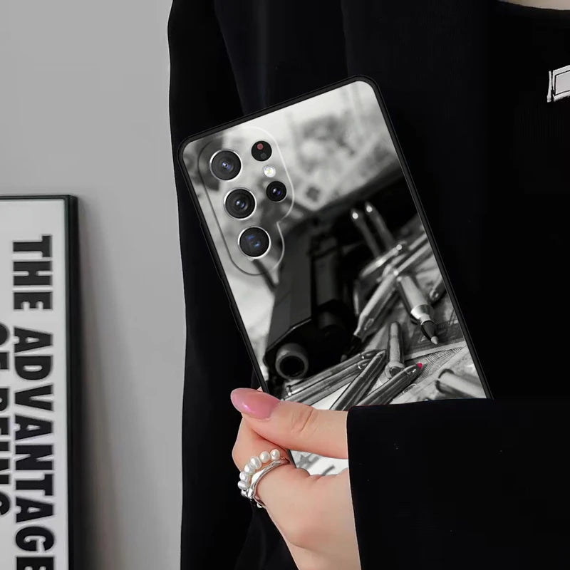 Gun And Bullet Phone Case For Samsung Galaxy S25 S24FE S23 S22 S21FE S20 S10 Plus Ultra Note20 10Pro Soft Black Cover
