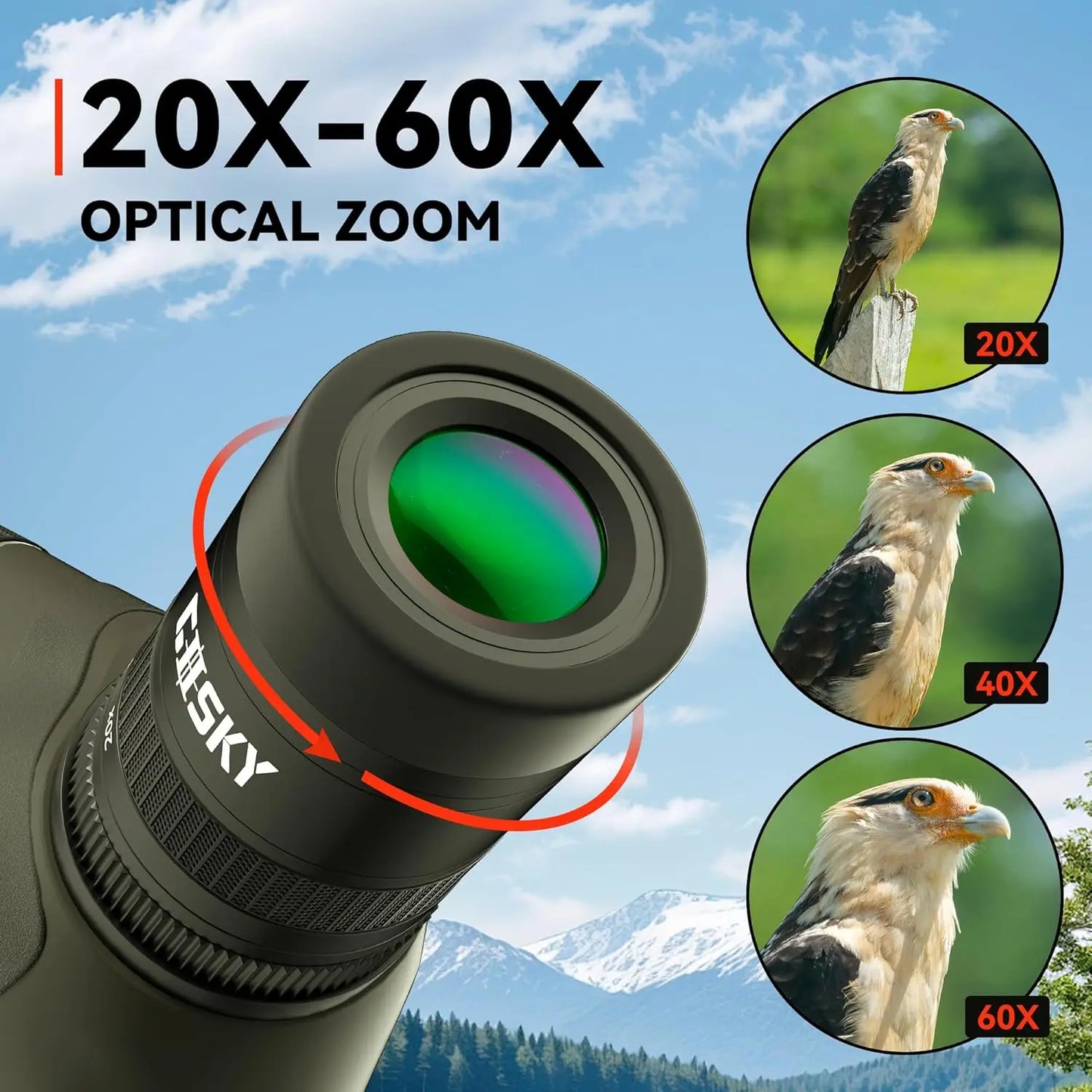 20-60x80 Spotting Scope with Phone Adapter, Dual Focusing Waterproof Spotting Scopes BAK4 FMC Spotter Scope with Carrying Case