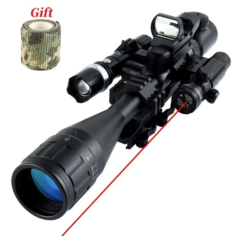 6-24x50 AOEG Scope Red Green Crosshair Optics Rangefinder with Holographic 4 Reticle Sight Red Dot Laser Combo Outdoor Hunting