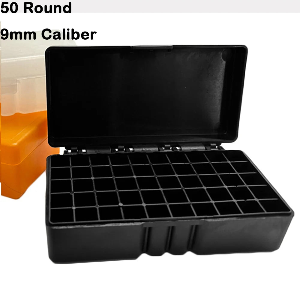 50/100 Rounds Tactical Bullet Box for 9mm Pistol Rifle Ammo Carry Storage Box Flip-Top Bullets Case Hunting Accessory
