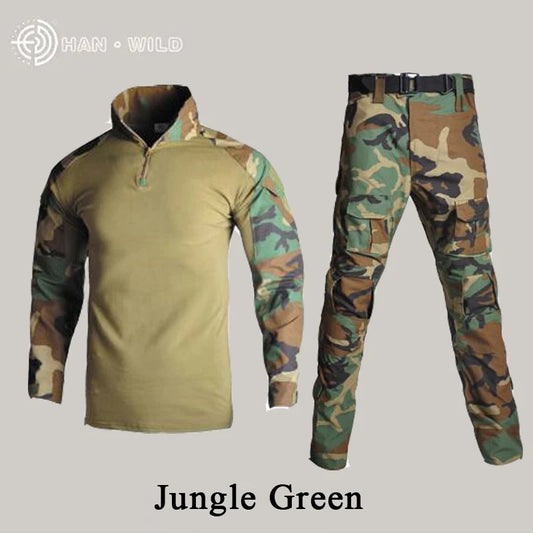 Tactical Military Combat Army Hunting Clothes with Elbow Knee Pads Uniform Outdoor Hiking Training Set Sleeve Coat Men Equipment