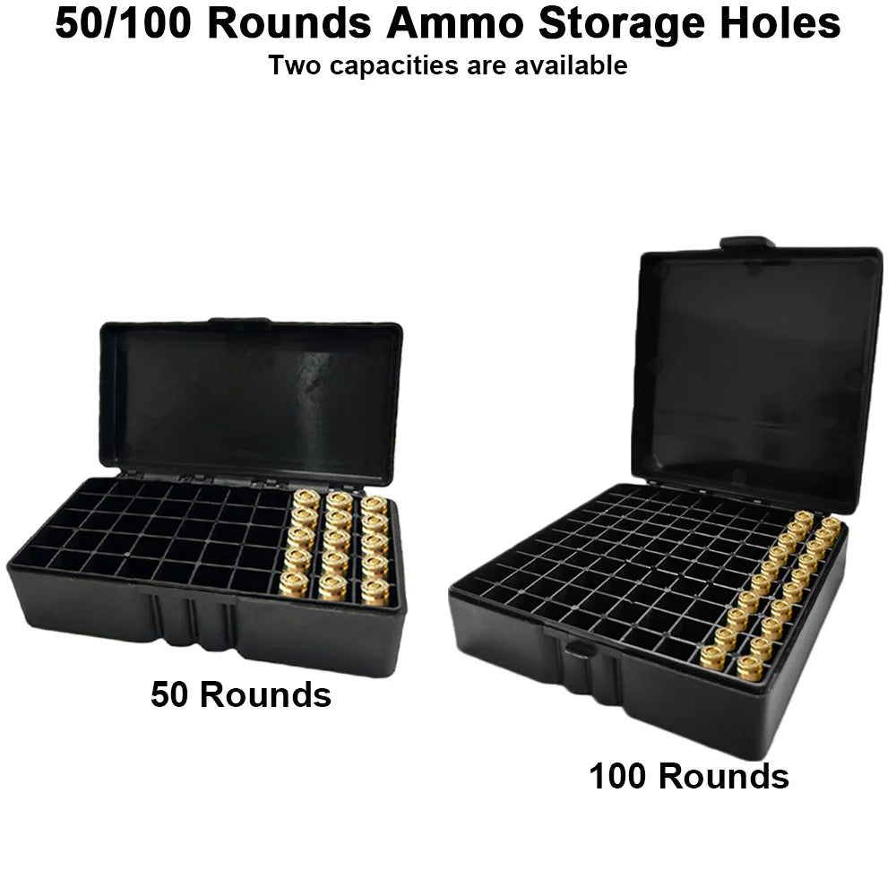 50/100 Rounds Tactical Bullet Box for 9mm Pistol Rifle Ammo Carry Storage Box Flip-Top Bullets Case Hunting Accessory