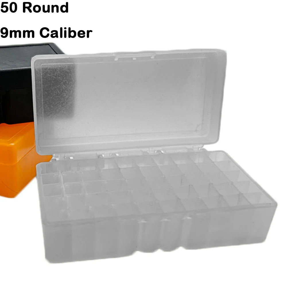 50/100 Rounds Tactical Bullet Box for 9mm Pistol Rifle Ammo Carry Storage Box Flip-Top Bullets Case Hunting Accessory