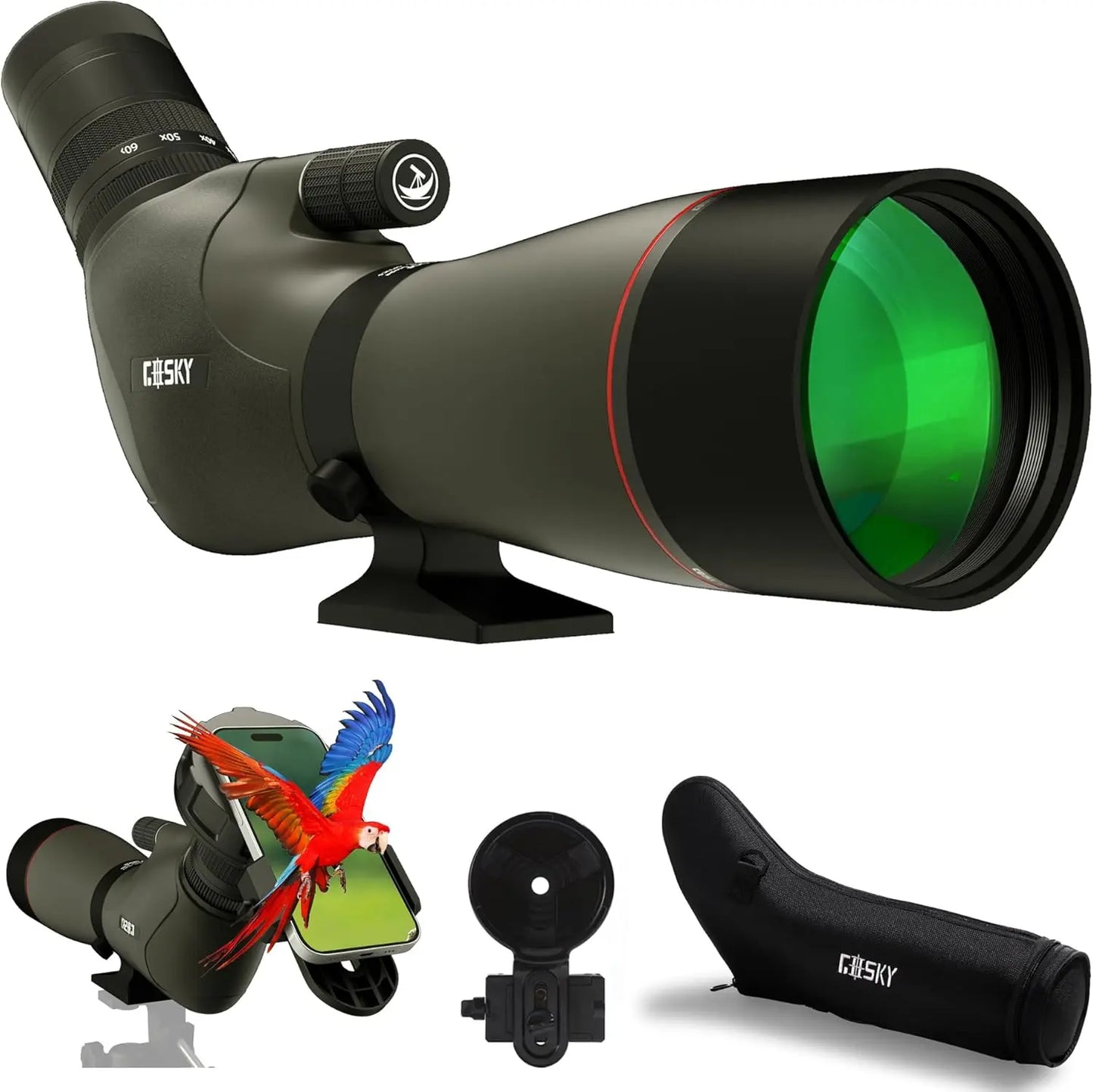20-60x80 Spotting Scope with Phone Adapter, Dual Focusing Waterproof Spotting Scopes BAK4 FMC Spotter Scope with Carrying Case