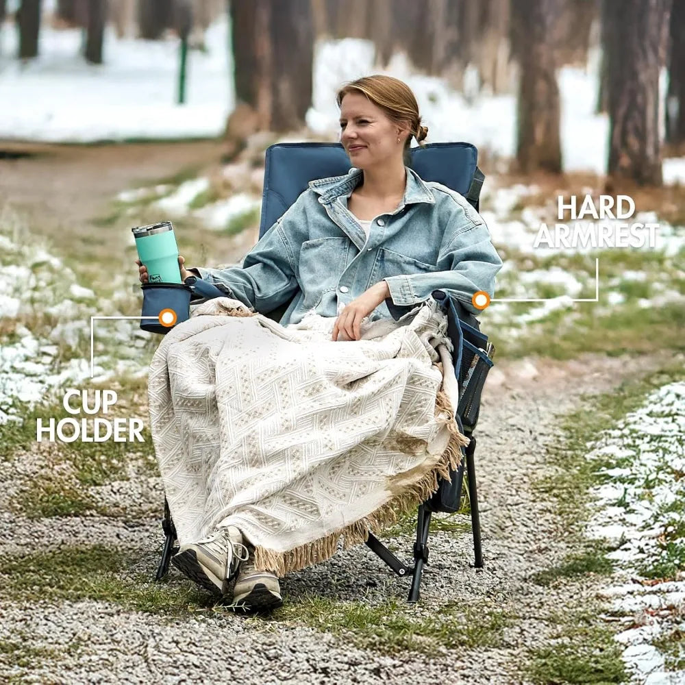 Heated Camping Chairs for Adults Outdoor Sports Folding Lawn Chair with High Back, Heavy Duty 400 Lbs, Battery Not Included