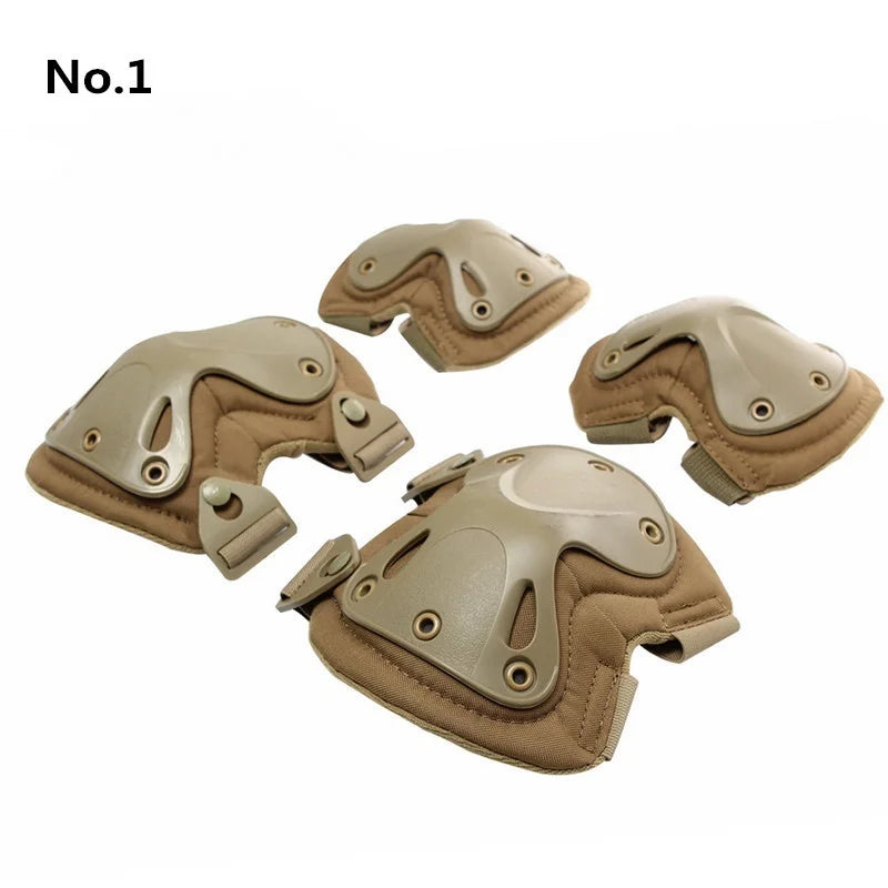 4 Piece Set, Outdoor Military Tactical Knee Pads+Elbow Brace Protector Suit Riding Mountaineering Knee Support CS Equipment