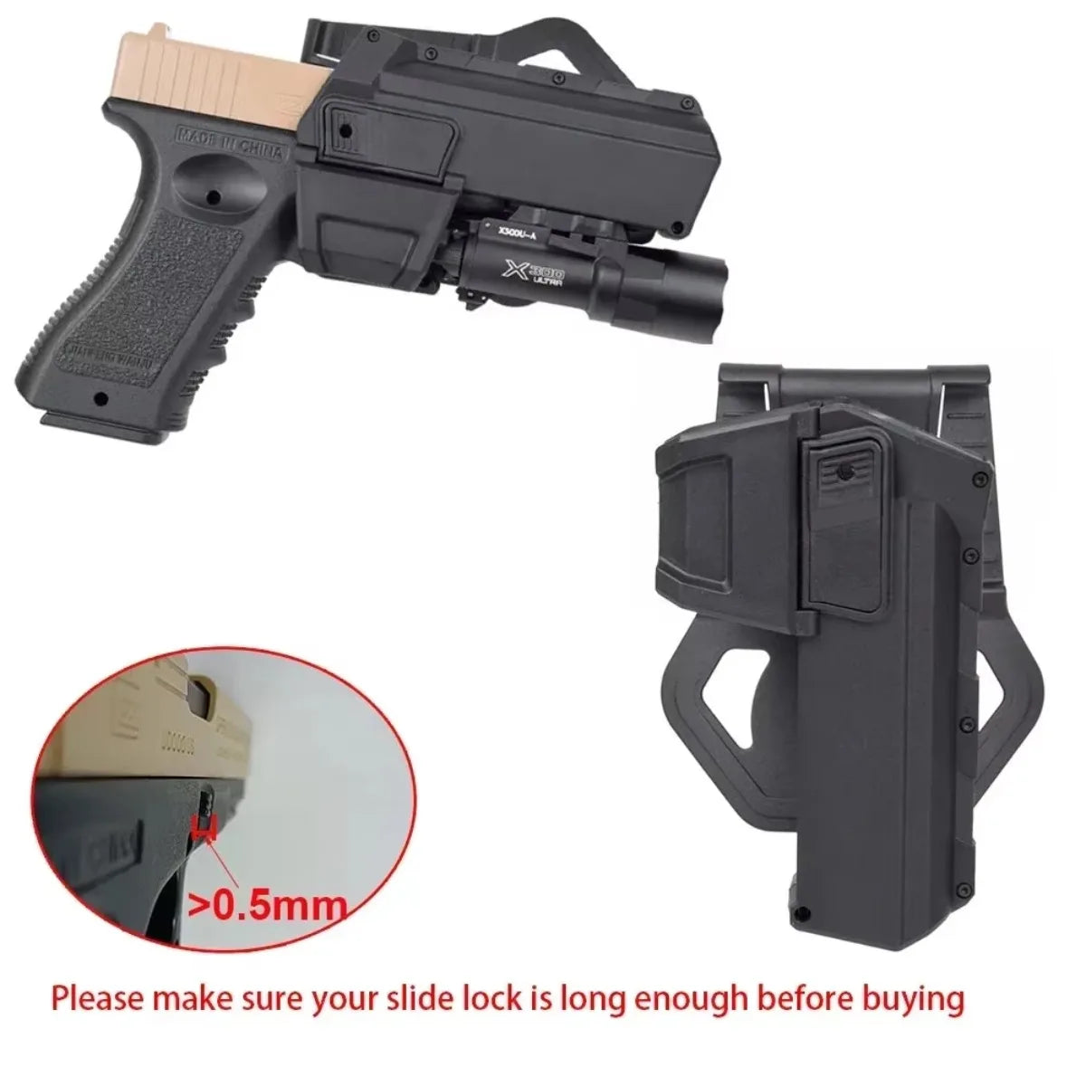 Right Hand Pistol Holster For Gen 1-4 Glock 17 19 Handgun With X300 XC1 Flashlight Airsoft 1911 P320 Movable Belt Gun Case