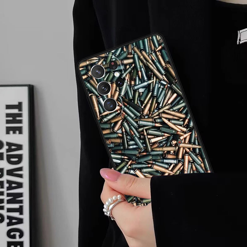 Gun And Bullet Phone Case For Samsung Galaxy S25 S24FE S23 S22 S21FE S20 S10 Plus Ultra Note20 10Pro Soft Black Cover