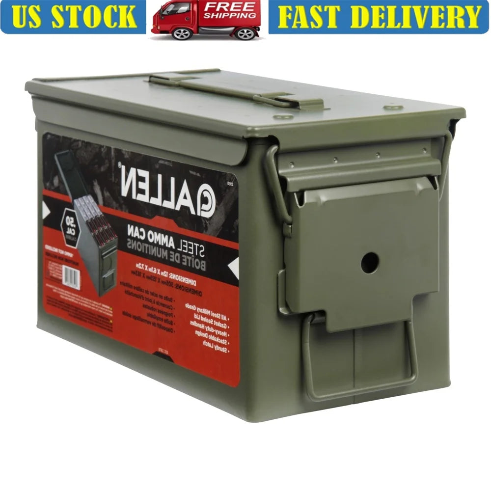 Lockable Waterproof Classic Steel Ammo Box .50 Cal Ammo Storage Heavy Duty Container Durable Metal Shooting Accessories
