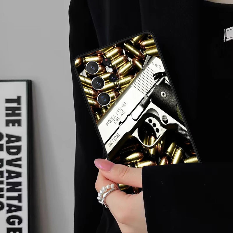 Gun And Bullet Phone Case For Samsung Galaxy S25 S24FE S23 S22 S21FE S20 S10 Plus Ultra Note20 10Pro Soft Black Cover