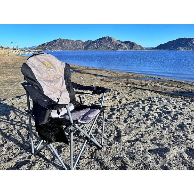 Outdoor Heated Chair, Heated Camping  , Folding Chair, Beach Chair, Wide&Thick Padding, Heavy Duty Cooler, Carry Bag