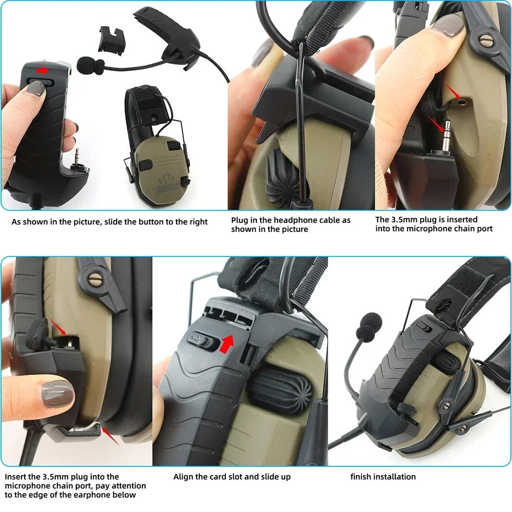 Tactical hearing protection headset adapter compatible with Walker's Razor Electronic Earmuff Includes microphone kit and U94PTT
