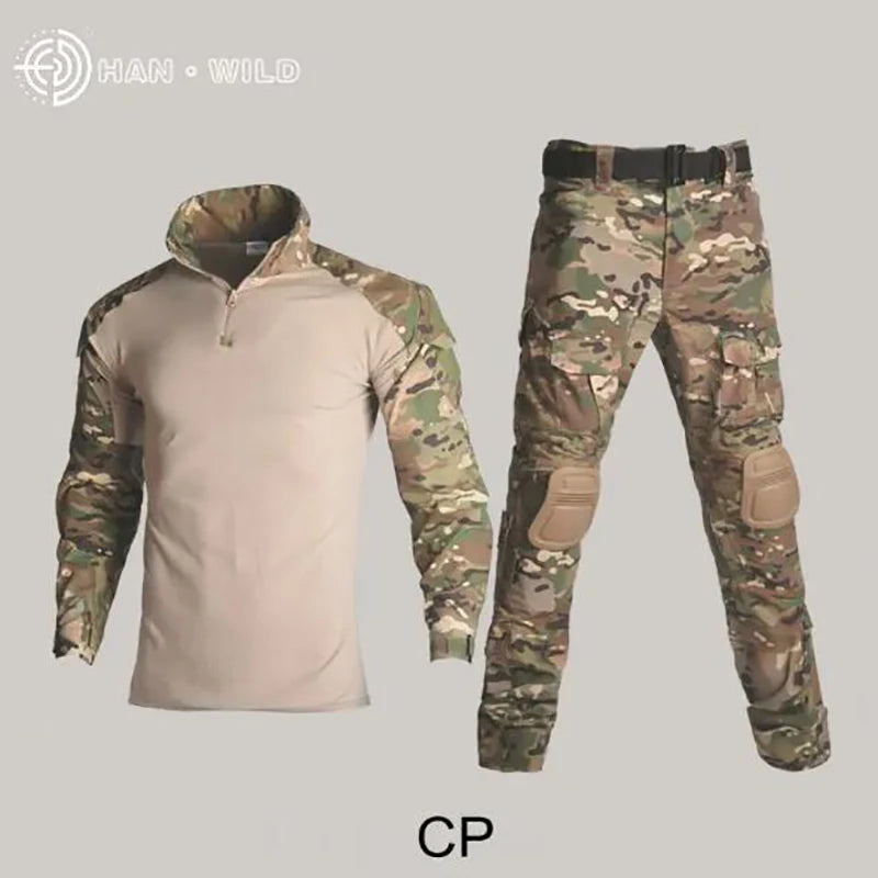 Tactical Military Combat Army Hunting Clothes with Elbow Knee Pads Uniform Outdoor Hiking Training Set Sleeve Coat Men Equipment