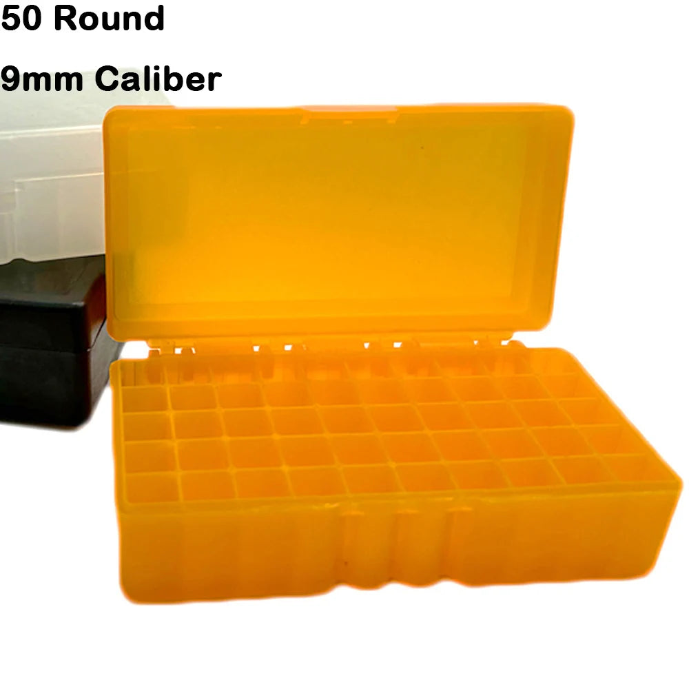 50/100 Rounds Tactical Bullet Box for 9mm Pistol Rifle Ammo Carry Storage Box Flip-Top Bullets Case Hunting Accessory
