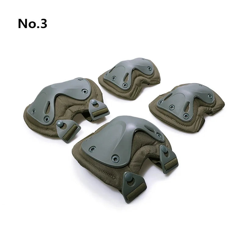 4 Piece Set, Outdoor Military Tactical Knee Pads+Elbow Brace Protector Suit Riding Mountaineering Knee Support CS Equipment