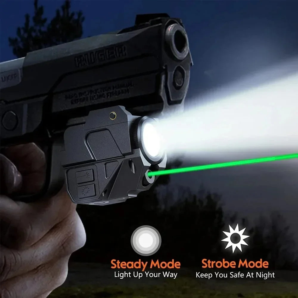 500 Lumens Tactical Pistol LED Flashlight Combo Red/Green Light Sight Rechargeable Weapon Gun Light for Outdoor Hunting Shooting