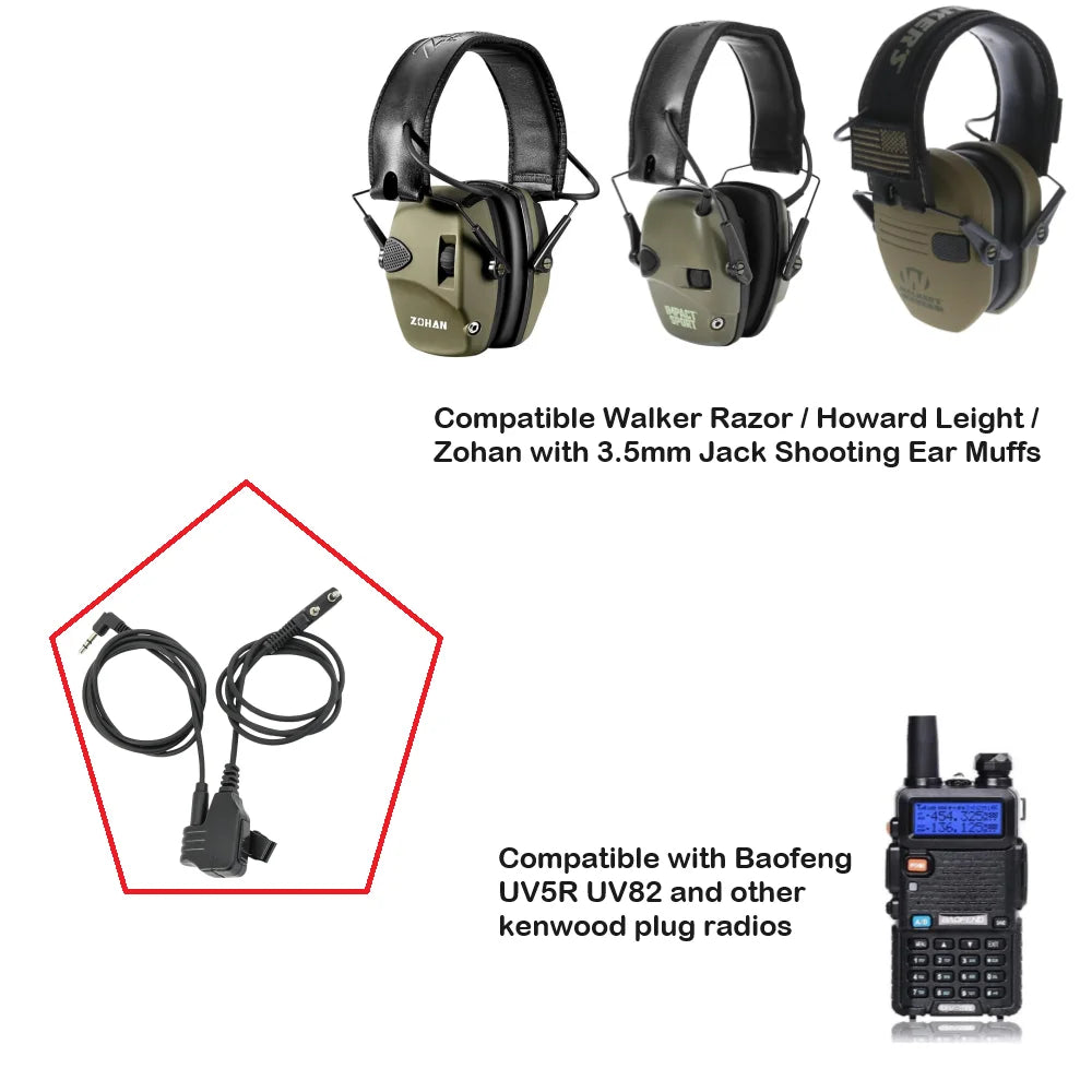 Tactical Electronic Shooting Earmuffs Outdoor Hearing Protection Hunting Headset Adapter Compatible Baofeng Walkie Talkie