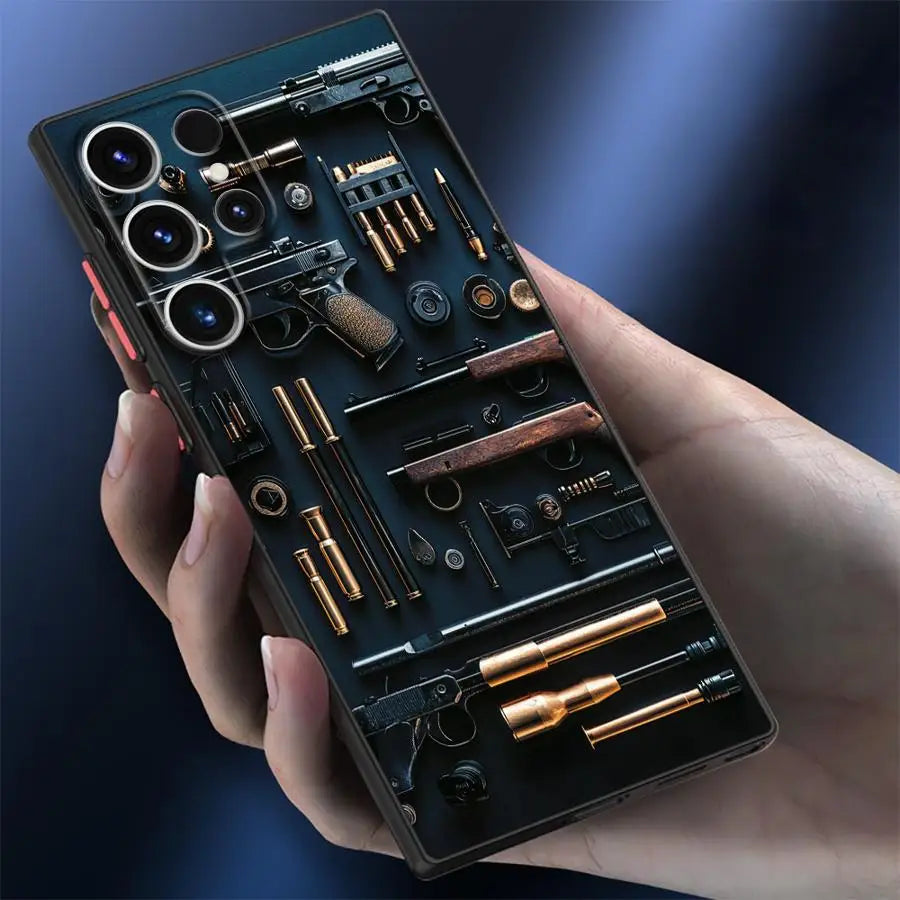 Phone Case for Samsung Galaxy S25 S23 S24 Ultra S22 S21 S20 S10 Plus S23 FE Matte Soft Cover Shell Gun Arsenal