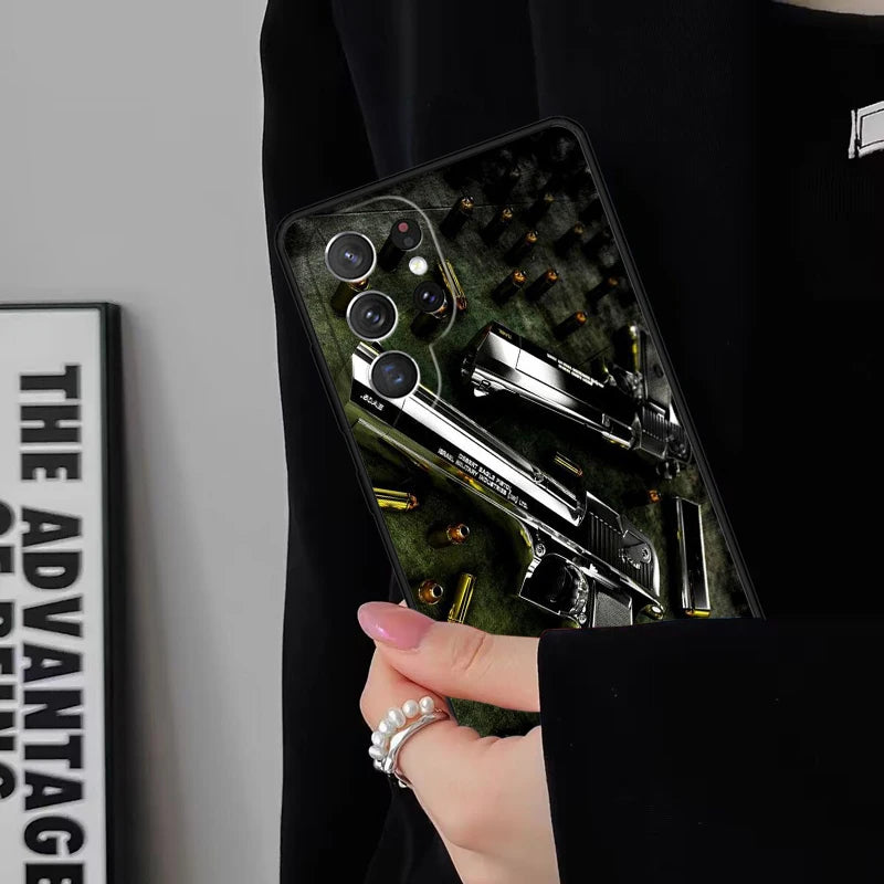 Gun And Bullet Phone Case For Samsung Galaxy S25 S24FE S23 S22 S21FE S20 S10 Plus Ultra Note20 10Pro Soft Black Cover